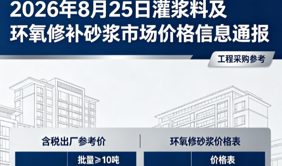 子洲2026年8月25日灌浆料及环氧修补砂浆市场价格信息通报